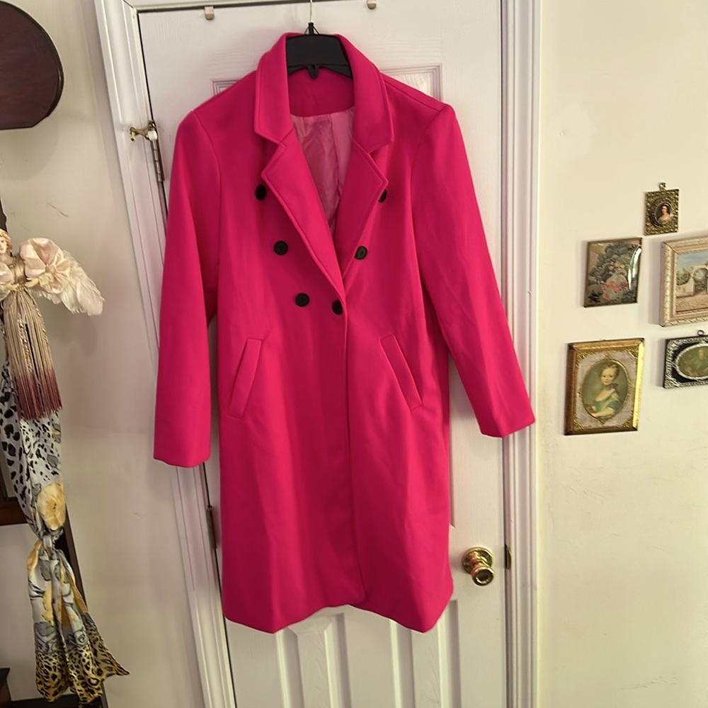 Pink Preppy Womens Lapel Neck Double Breasted Overcoat